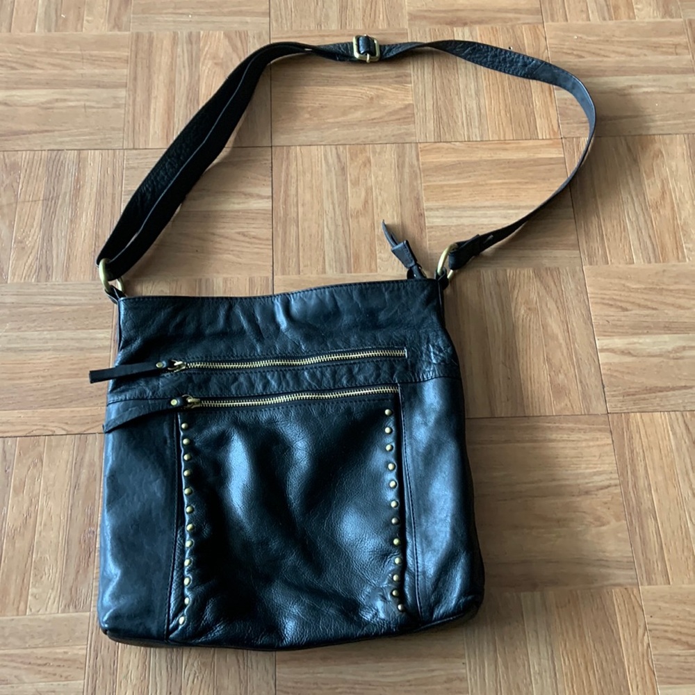 Great American Leather Works Black Studded Crossbody Shoulder Bag Purse Soft